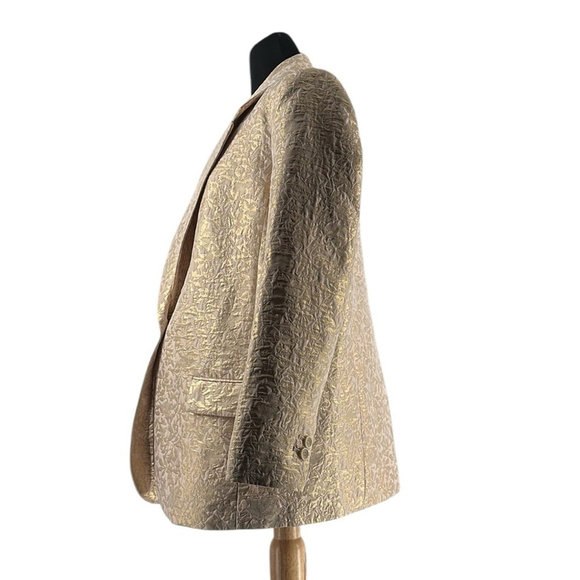 Zara blazer Gold jacquard jacket elegant pretty business casual event sz lg - Picture 3 of 10